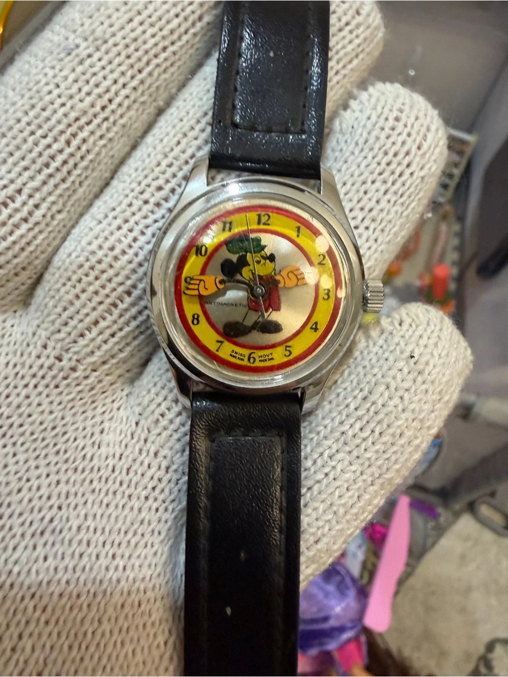 Vintage Mickey Mouse Watch Swiss Movement BFG 866 Manual Wind - For Parts/Repair